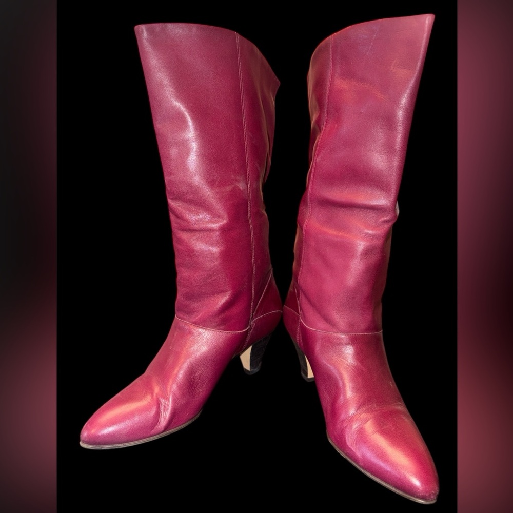 Red / Burgundy Calf High, Leather Boots Size 8